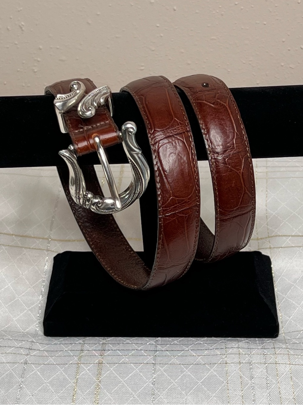 Brighton Womens Belt Size Large 38” Long Brown Croc Embossed Leather - Picture 5 of 6
